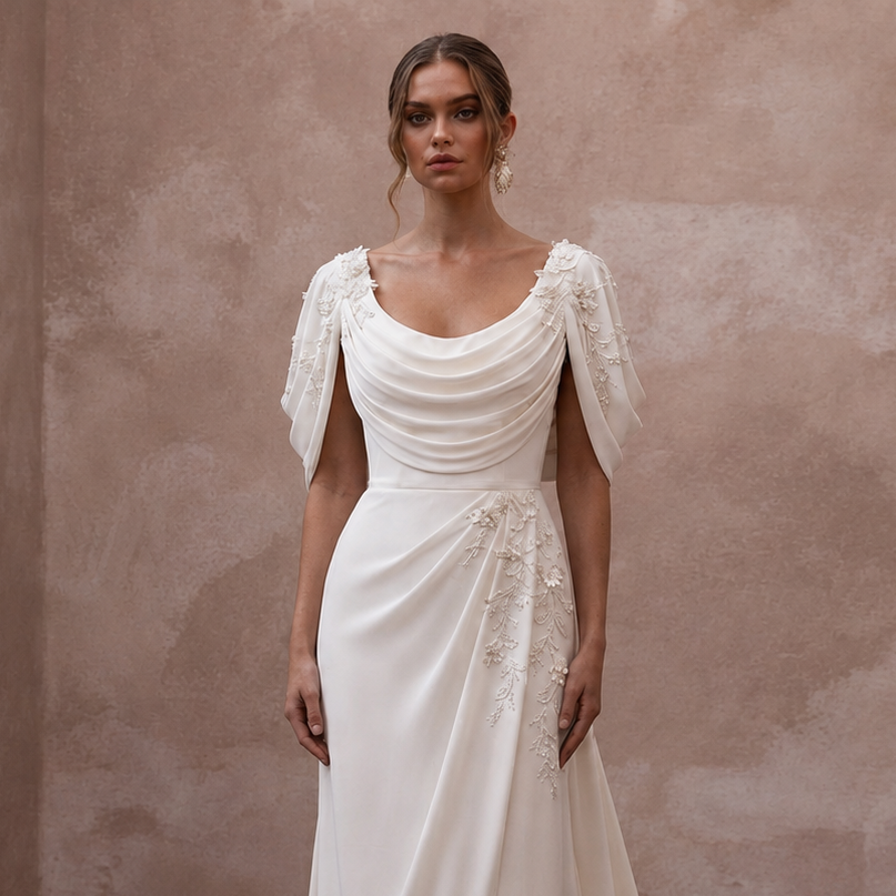 Georgette Wedding Dresses with Soft Feminine Draping