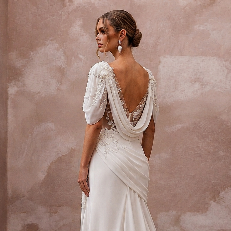 Georgette Wedding Dresses with Soft Feminine Draping