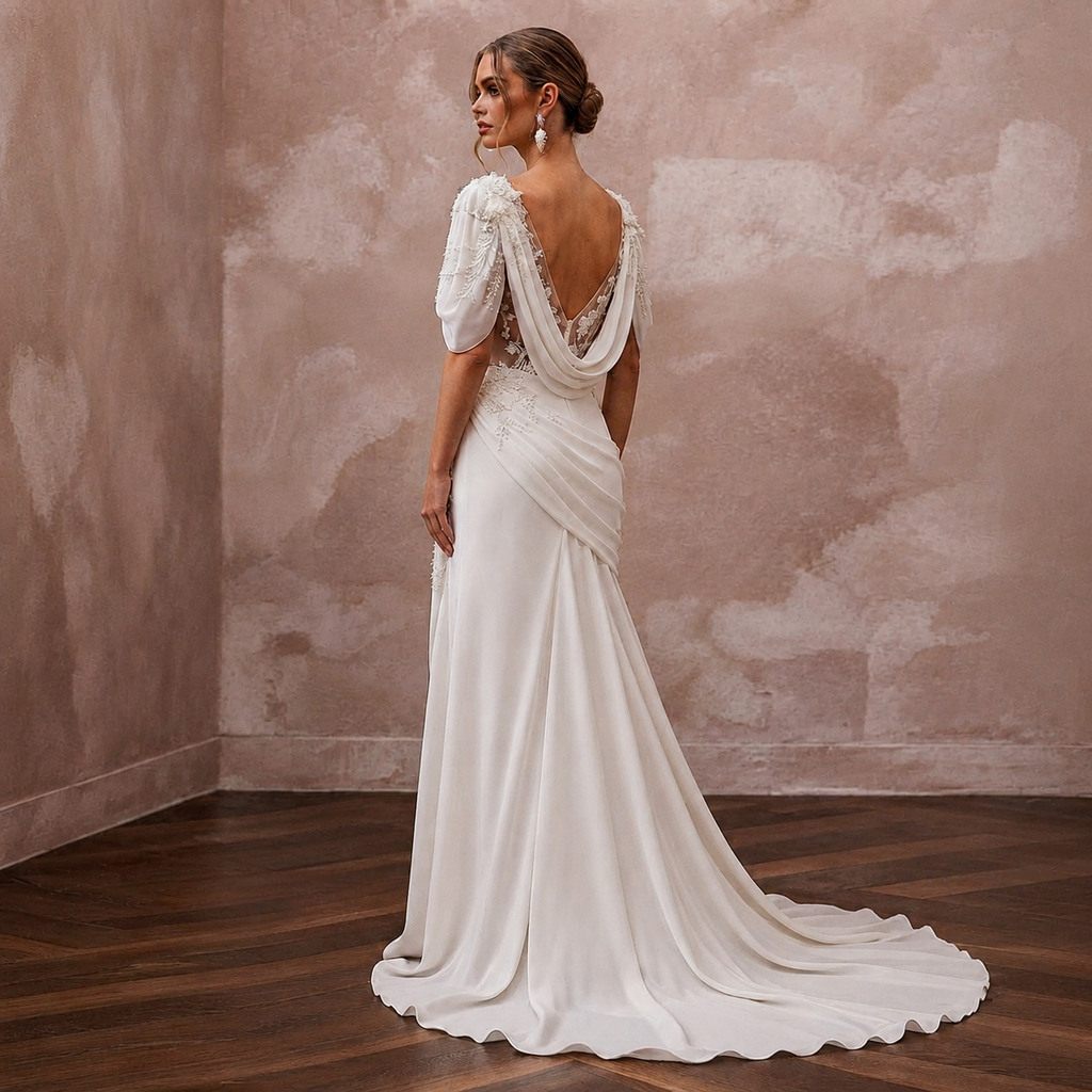 Georgette Wedding Dresses with Soft Feminine Draping