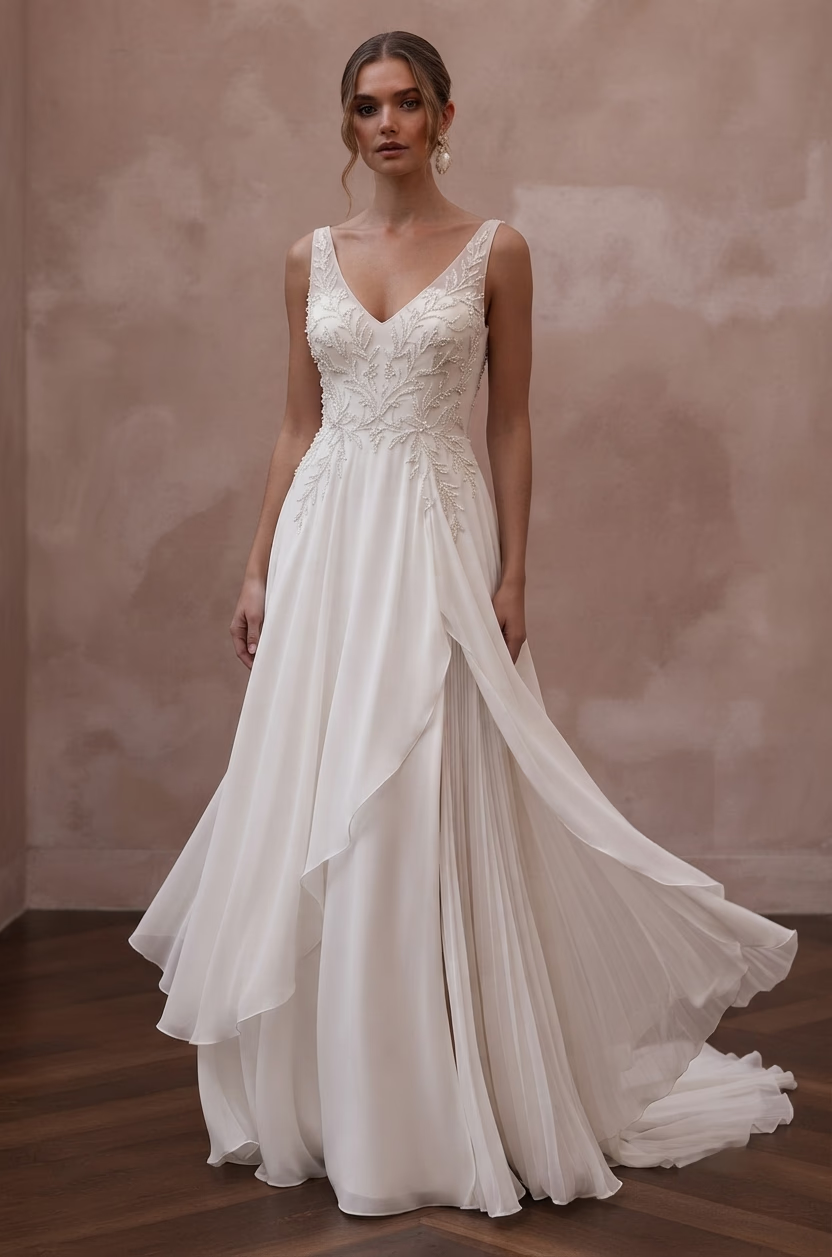Georgette Wedding Dresses with Soft Feminine Movement - Apparel & Accessories > Clothing > Wedding & Bridal Party Dresses > Wedding Dresses - Mignonette