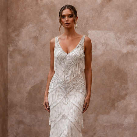 Glamorous Ivory Fringe Beaded Mermaid Wedding Dress for Great Gatsby Party