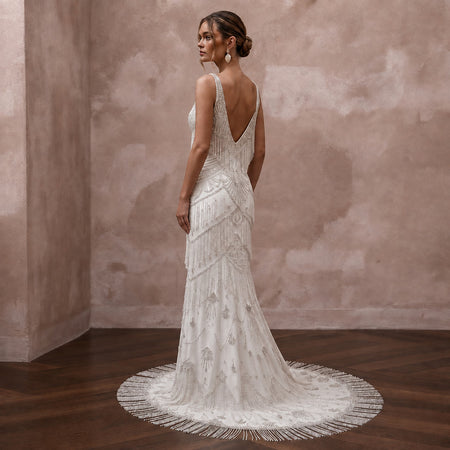Glamorous Ivory Fringe Beaded Mermaid Wedding Dress for Great Gatsby Party - Apparel & Accessories > Clothing > Wedding & Bridal Party Dresses > Wedding Dresses - Mignonette Bridal