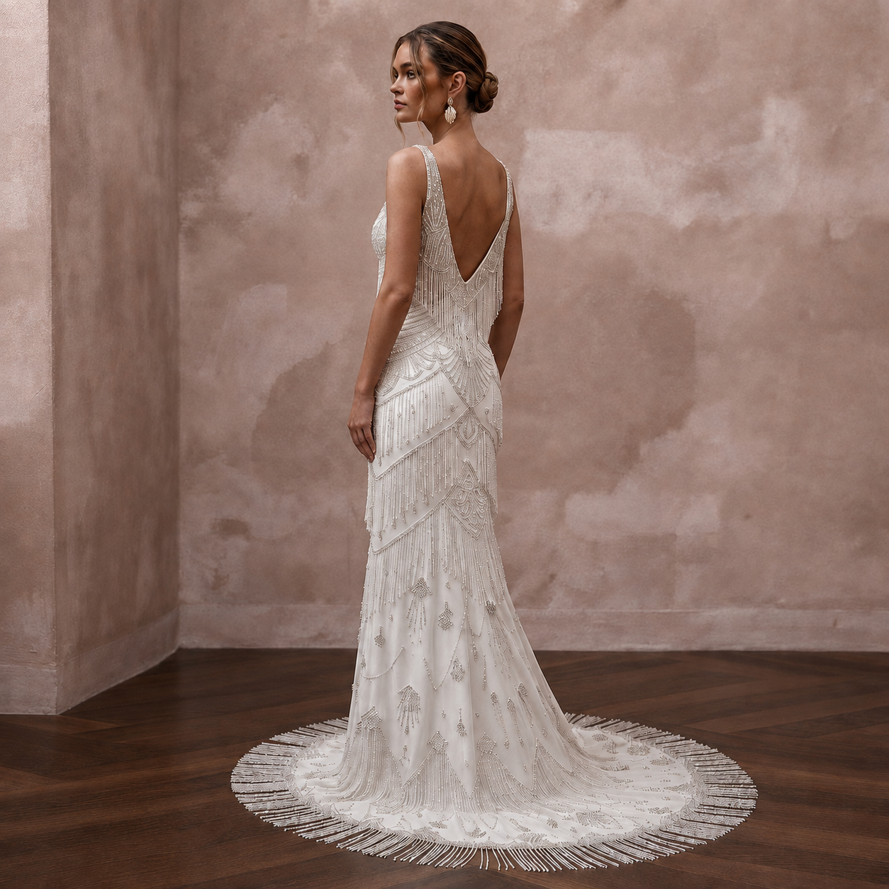 Glamorous Ivory Fringe Beaded Mermaid Wedding Dress for Great Gatsby Party
