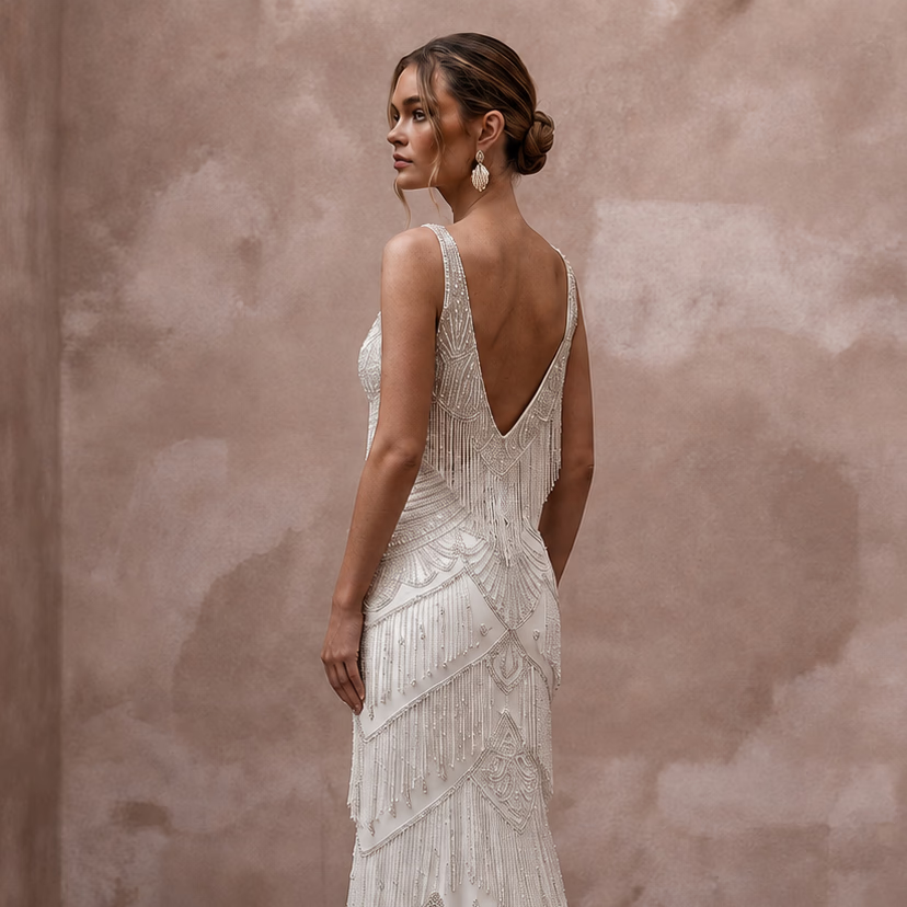 Glamorous Ivory Fringe Beaded Mermaid Wedding Dress for Great Gatsby Party - Apparel & Accessories > Clothing > Wedding & Bridal Party Dresses > Wedding Dresses - Mignonette Bridal