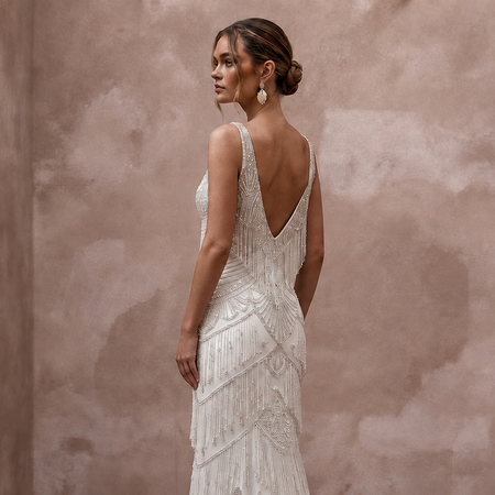 Glamorous Ivory Fringe Beaded Mermaid Wedding Dress for Great Gatsby Party - Apparel & Accessories > Clothing > Wedding & Bridal Party Dresses > Wedding Dresses - Mignonette Bridal