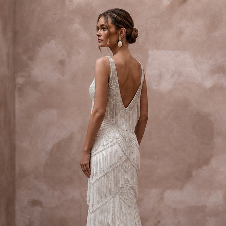 Glamorous Ivory Fringe Beaded Mermaid Wedding Dress for Great Gatsby Party