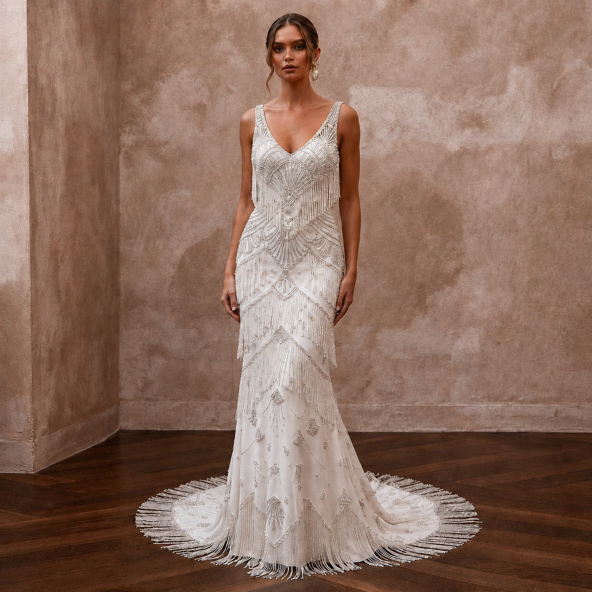 Glamorous Ivory Fringe Beaded Mermaid Wedding Dress for Great Gatsby Party - Apparel & Accessories > Clothing > Wedding & Bridal Party Dresses > Wedding Dresses - Mignonette Bridal
