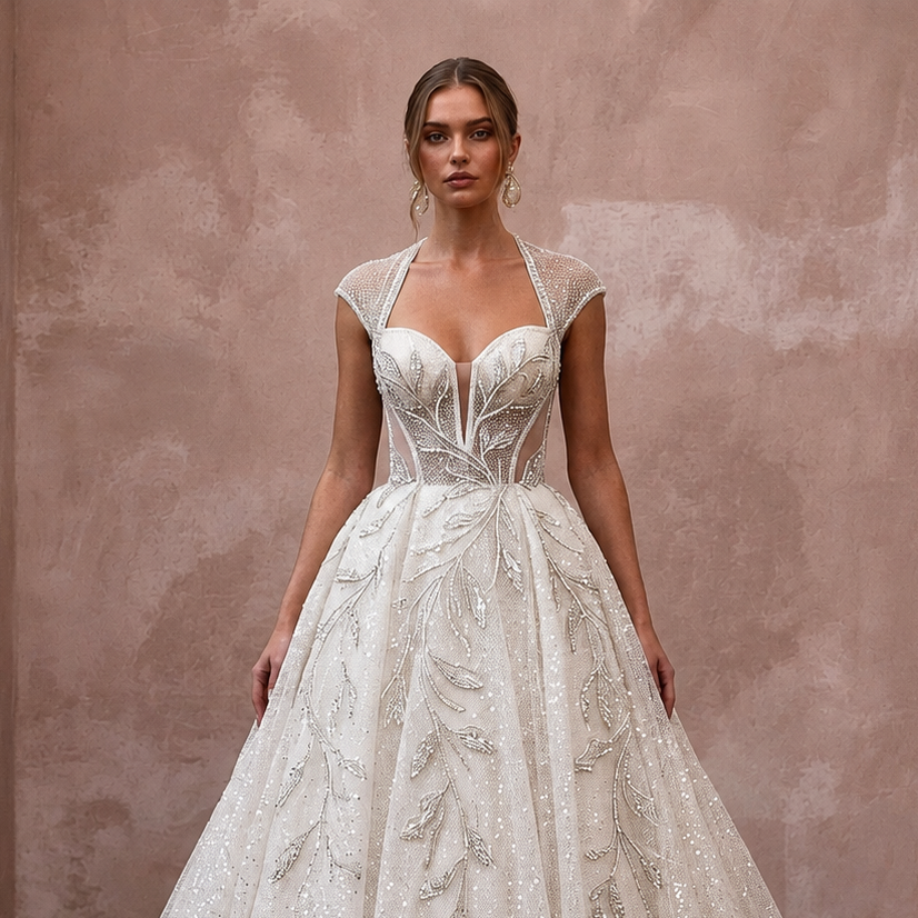 Glitter Mesh Wedding Dresses with Glamorous Style