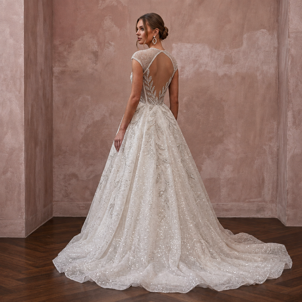 Glitter Mesh Wedding Dresses with Glamorous Style