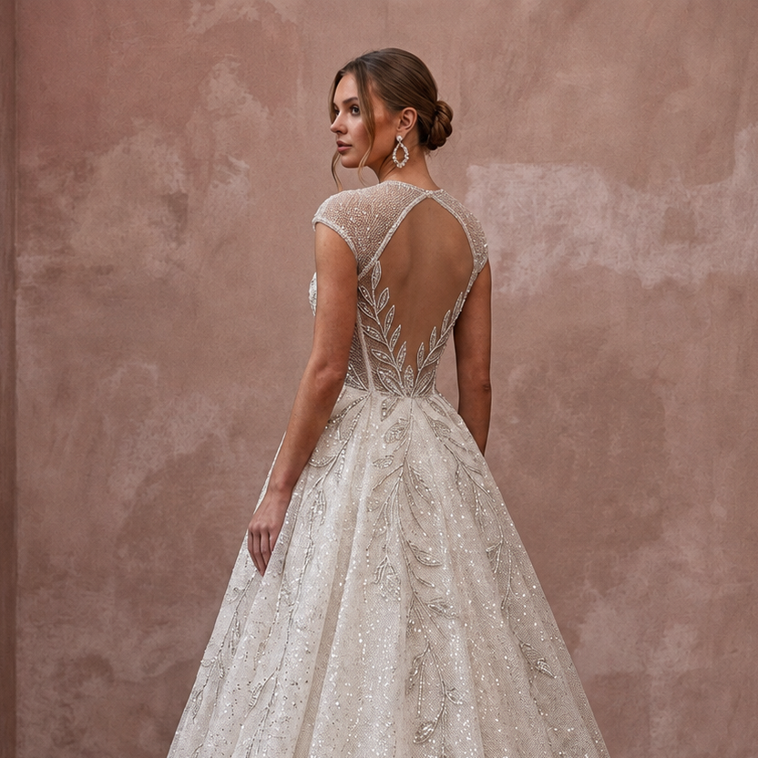 Glitter Mesh Wedding Dresses with Glamorous Style