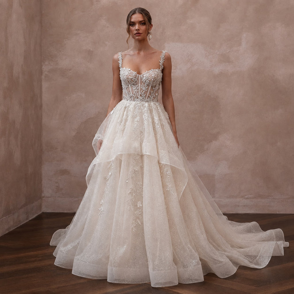 Glitter Organza Wedding Dresses with Fairytale Beauty - Apparel & Accessories > Clothing > Wedding & Bridal Party Dresses > Wedding Dresses - Mignonette