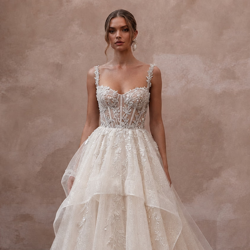 Glitter Organza Wedding Dresses with Fairytale Beauty - Apparel & Accessories > Clothing > Wedding & Bridal Party Dresses > Wedding Dresses - Mignonette