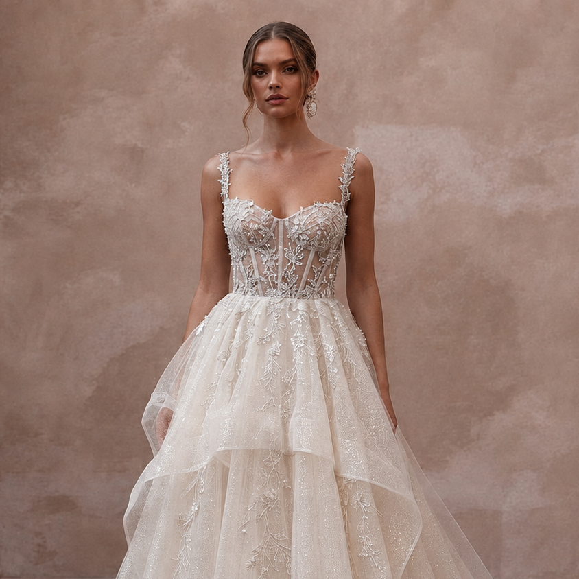 Glitter Organza Wedding Dresses with Fairytale Beauty