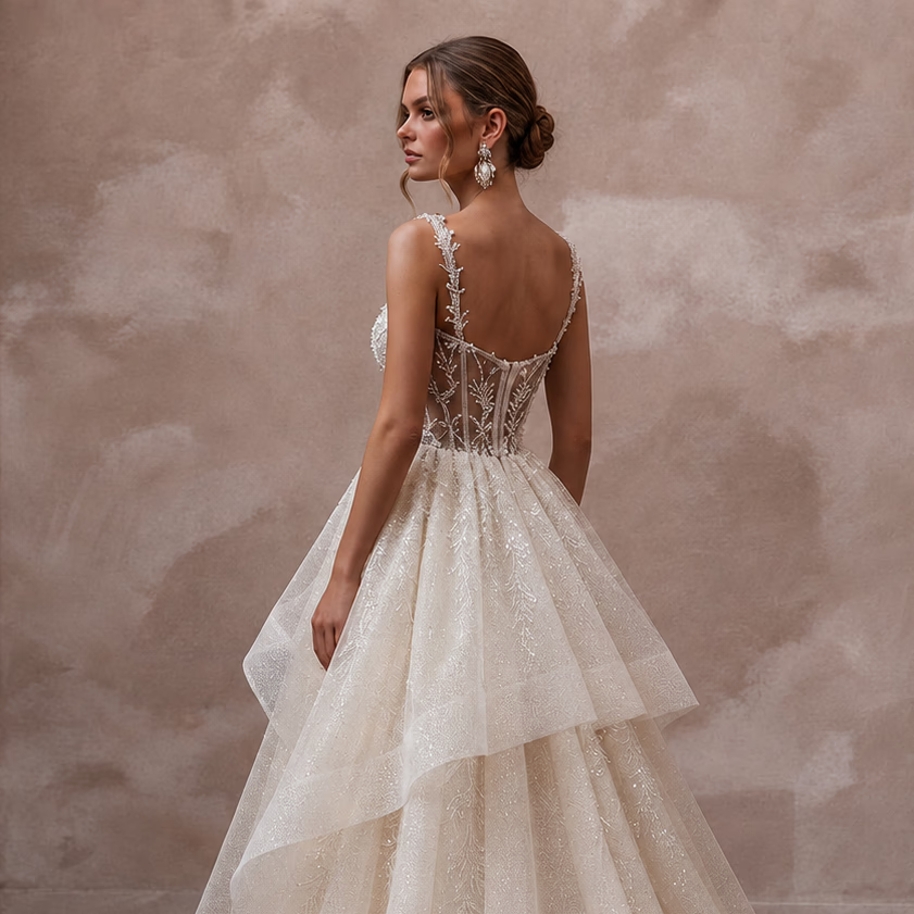 Glitter Organza Wedding Dresses with Fairytale Beauty - Apparel & Accessories > Clothing > Wedding & Bridal Party Dresses > Wedding Dresses - Mignonette