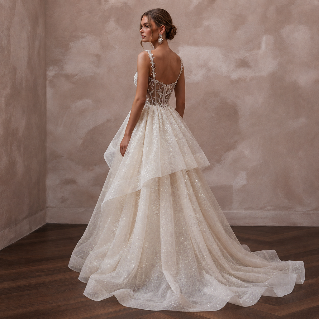 Glitter Organza Wedding Dresses with Fairytale Beauty