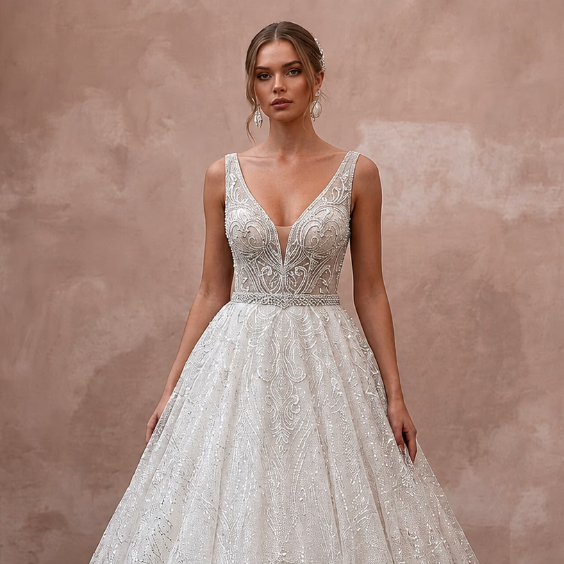 Glitter Tulle Wedding Dresses with Sparkling Elegance - Apparel & Accessories > Clothing > Wedding & Bridal Party Dresses > Wedding Dresses - Mignonette Bridal