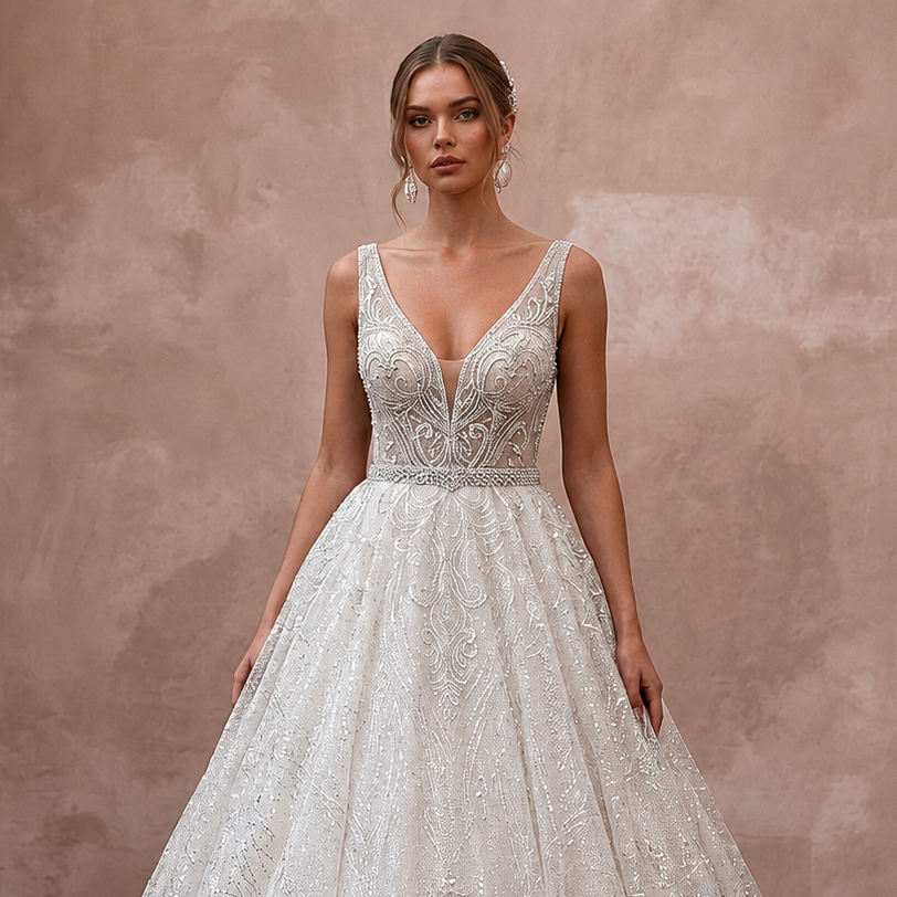 Glitter Tulle Wedding Dresses with Sparkling Elegance