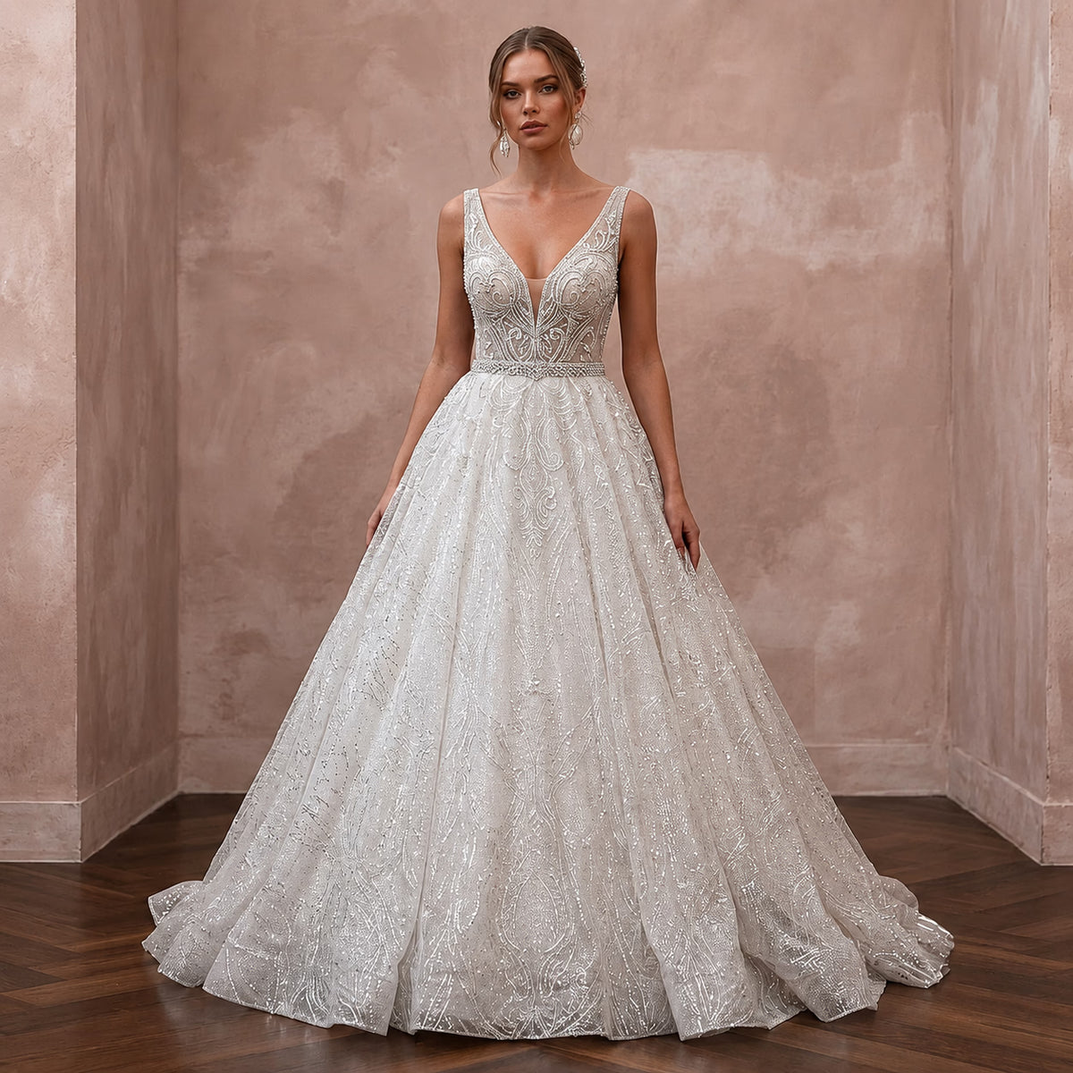 Glitter Tulle Wedding Dresses with Sparkling Elegance - Apparel & Accessories > Clothing > Wedding & Bridal Party Dresses > Wedding Dresses - Mignonette Bridal Main image