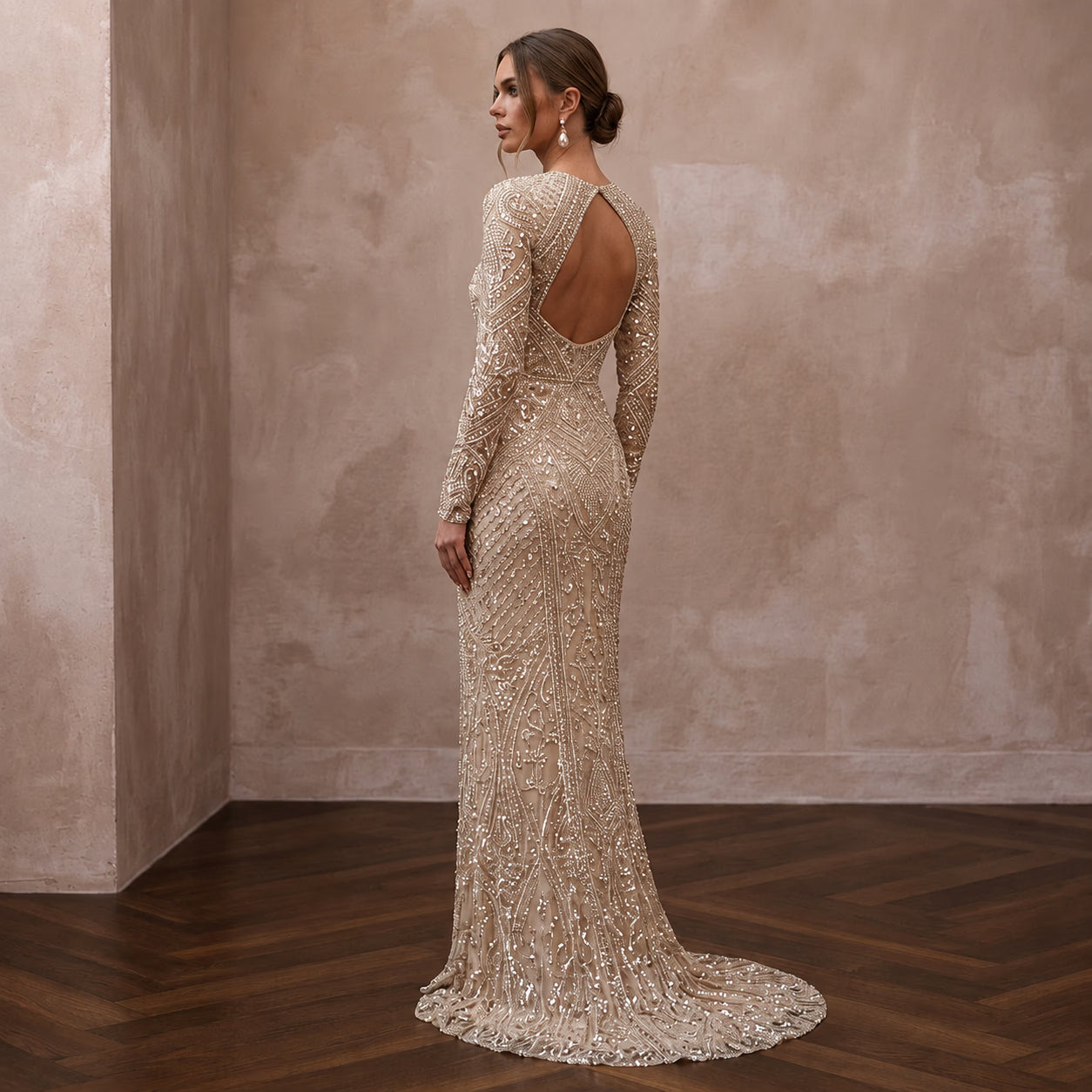 Glittering Champagne Sequin Long Sleeve Dress for New Year's Eve Renewal Secondary image