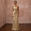 Gold Lurex Draped Grecian One-Shoulder Maxi Evening Dress