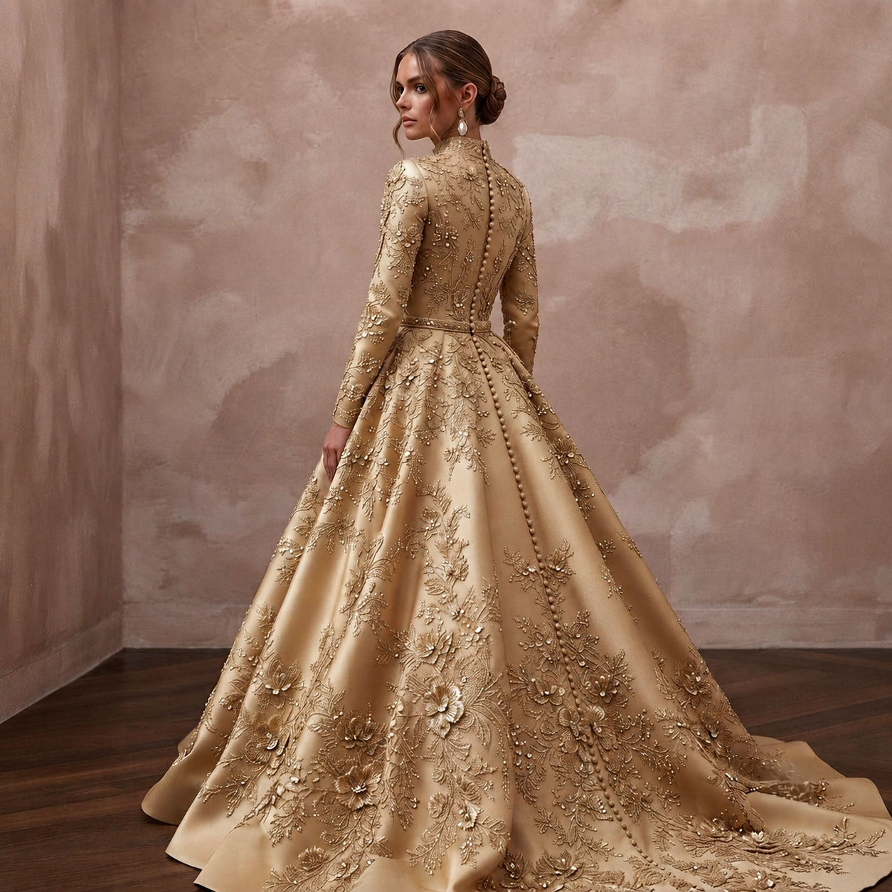 Gold Wedding Dresses with Metallic Floral Embroidery Secondary image