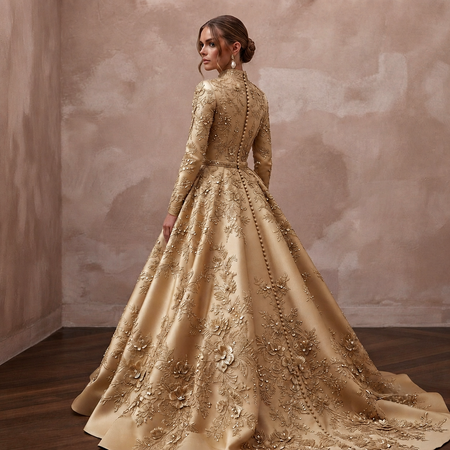 Gold Wedding Dresses with Metallic Floral Embroidery