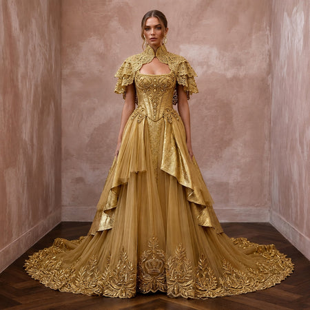 Gold Wedding Dresses with Regal Couture Styling - Apparel & Accessories > Clothing > Wedding & Bridal Party Dresses > Wedding Dresses - Mignonette Bridal