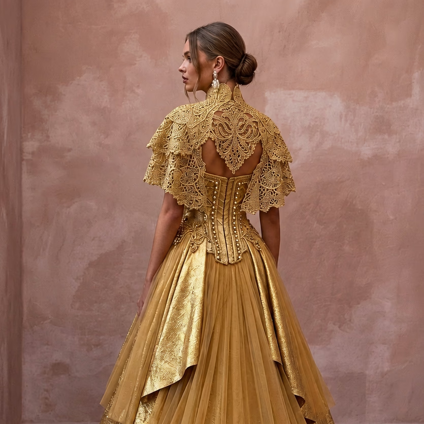 Gold Wedding Dresses with Regal Couture Styling - Apparel & Accessories > Clothing > Wedding & Bridal Party Dresses > Wedding Dresses - Mignonette Bridal