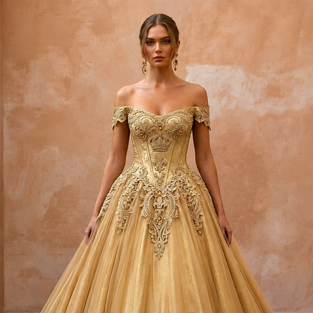 Gold Wedding Dresses with Regal Lace Designs