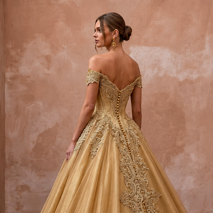 Gold Wedding Dresses with Regal Lace Designs