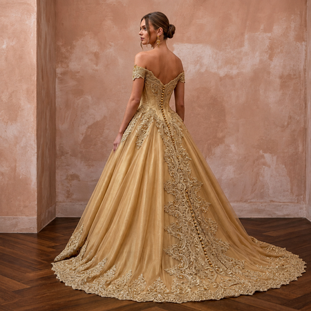 Gold Wedding Dresses with Regal Lace Designs