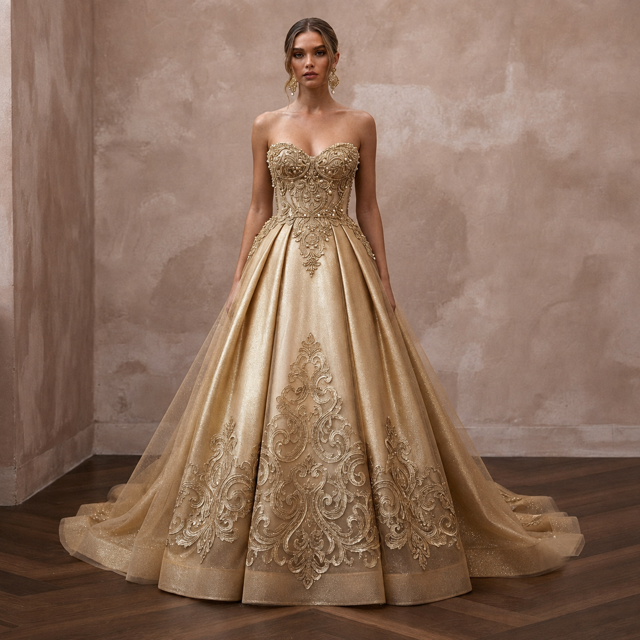 Gold Wedding Dresses with Regal Metallic Accents