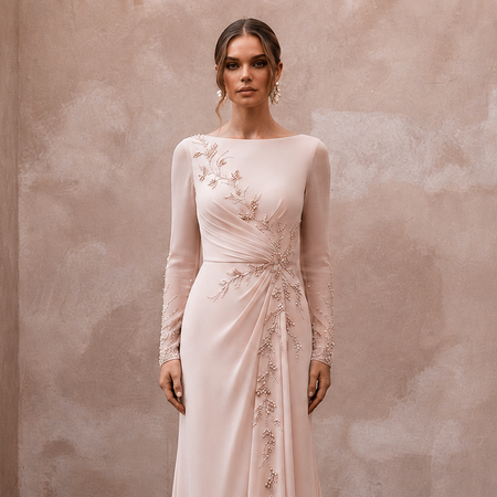Graceful Blush Silk Georgette Long Sleeve for Bridal Luncheon