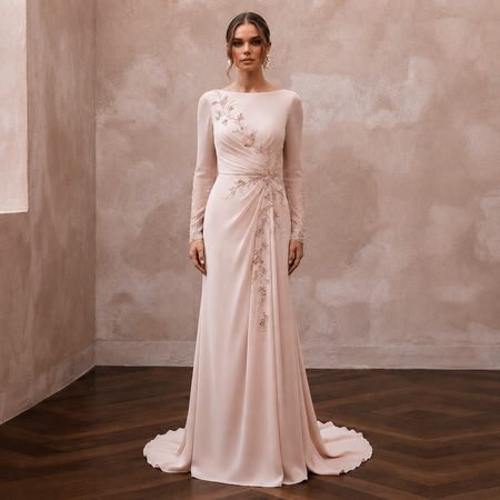 Graceful Blush Silk Georgette Long Sleeve for Bridal Luncheon