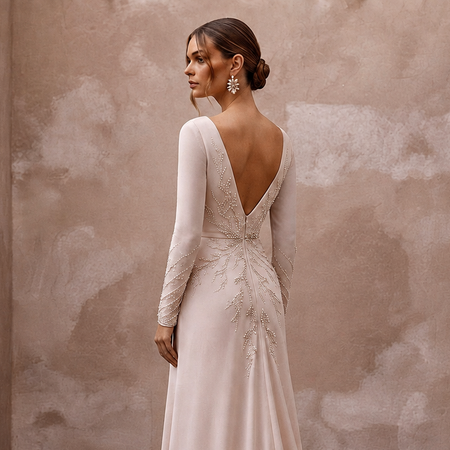 Graceful Blush Silk Georgette Long Sleeve for Bridal Luncheon