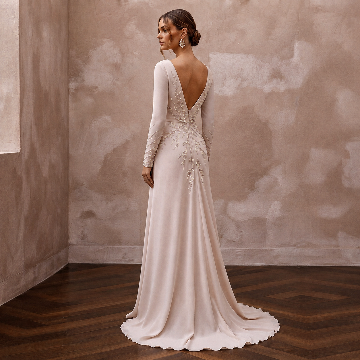 Graceful Blush Silk Georgette Long Sleeve for Bridal Luncheon