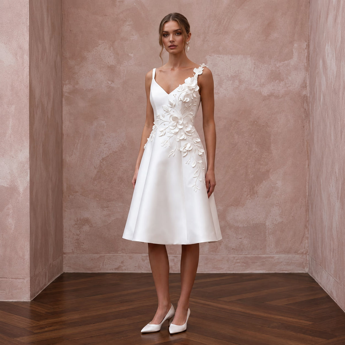 Graceful Ivory Duchess Satin Short Wedding Dress for Anniversary Lunch