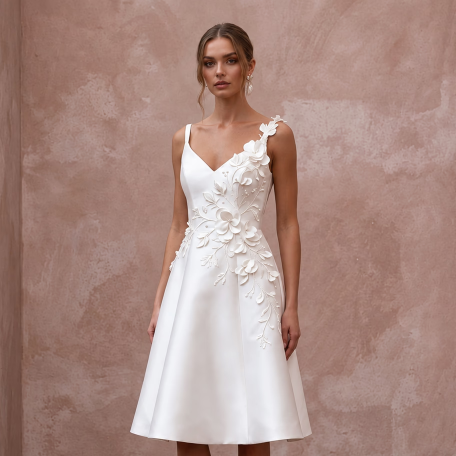 Graceful Ivory Duchess Satin Short Wedding Dress for Anniversary Lunch
