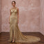 Great Gatsby Gold Metallic Lace Wedding Dress for Art Deco Elopement