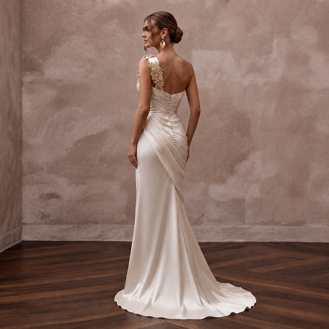 Grecian-Inspired Champagne Draped Silk Dress for Island Rehearsal Secondary image