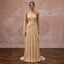 Grecian-Inspired Champagne Pleated Chiffon Column Bridal Gown for Reception