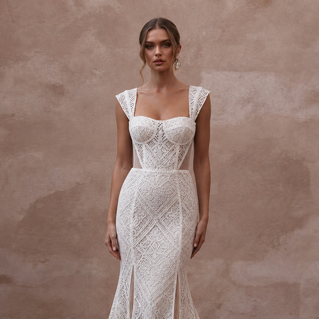 Guipure Lace Mermaid Wedding Dresses with Modern Sophistication - Apparel & Accessories > Clothing > Wedding & Bridal Party Dresses > Wedding Dresses - Mignonette