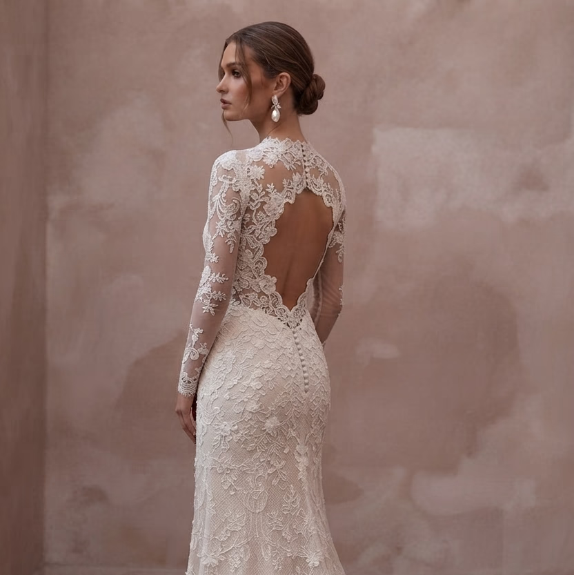 Guipure Lace Wedding Dresses with Elegant Floral Motifs - Apparel & Accessories > Clothing > Wedding & Bridal Party Dresses > Wedding Dresses - Mignonette