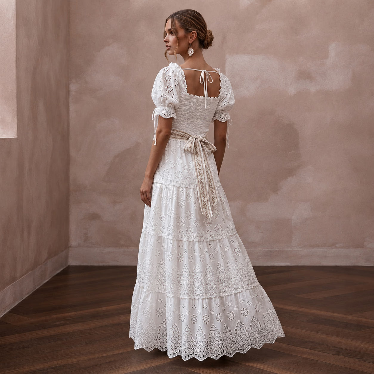 Gypsy-Inspired White Eyelet Cotton Dress for Engagement Brunch Secondary image