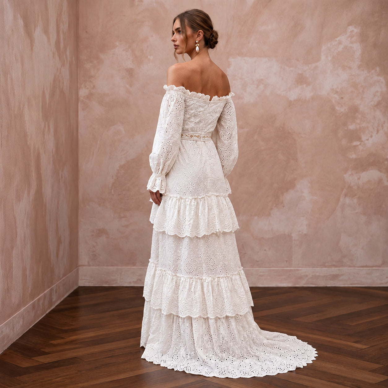 Gypsy-Inspired White Eyelet Cotton Wedding Dress for Engagement Brunch Secondary image