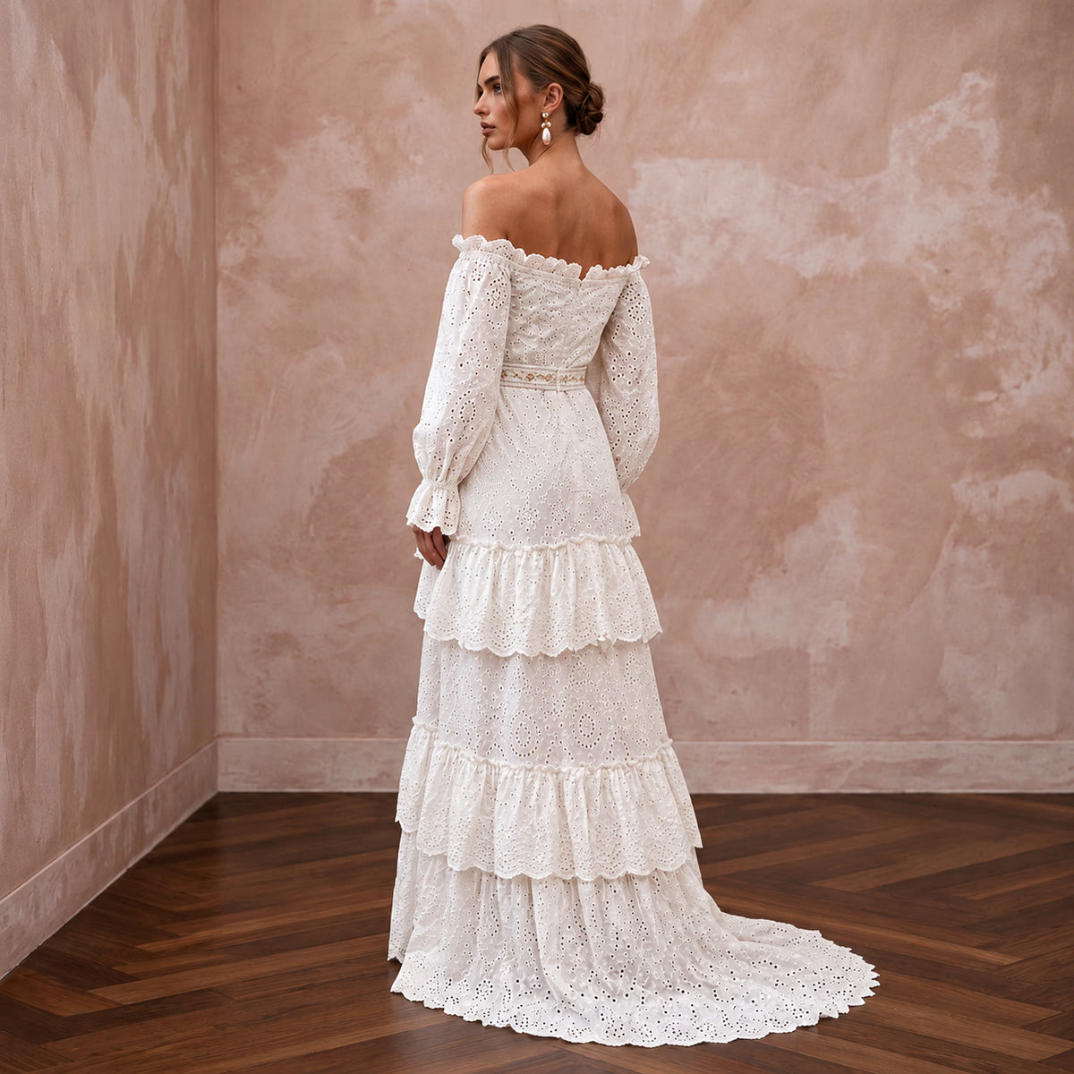 Gypsy-Inspired White Eyelet Cotton Wedding Dress for Engagement Brunch