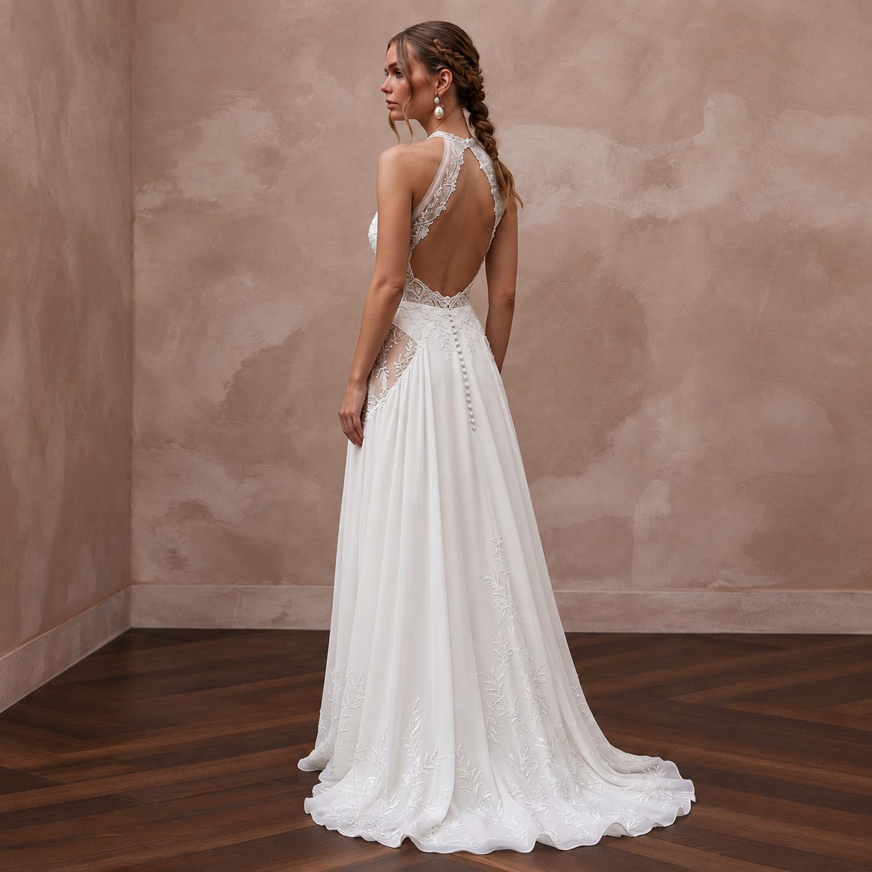Halter Neck Chiffon Bridal Gown for a Beach Wedding Secondary image