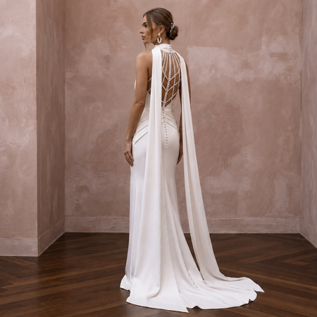 Halter Neck Satin Bridal Dress for a Destination Wedding - Apparel & Accessories > Clothing > Wedding & Bridal Party Dresses > Wedding Dresses - Mignonette Bridal