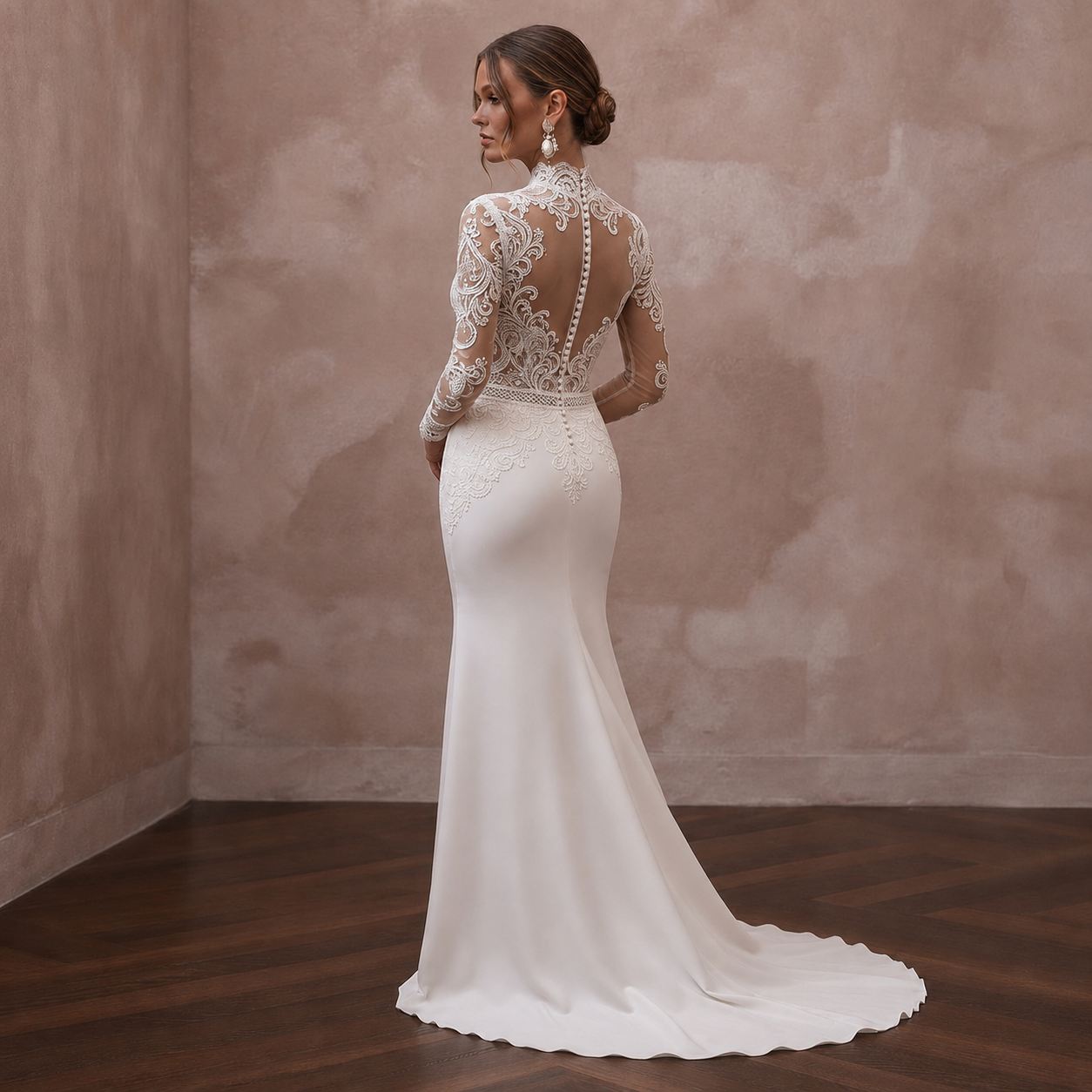 High Neck Lace Wedding Dresses with Long Sleeves Secondary image