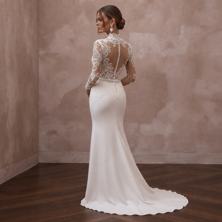 High Neck Lace Wedding Dresses with Long Sleeves